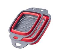 Égouttoir pour légumes et fruits - Passoire pliable en silicone - Lot de 2 passoires pliables avec plateau d'égouttement (rouge, taille unique)