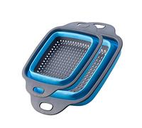 Égouttoir pour légumes et fruits - Passoire pliable en silicone - Lot de 2 passoires pliables avec plateau d'égouttement (bleu, taille unique)
