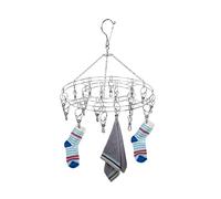 Égouttoir Rond Suspendu en Acier Inoxydable avec 20 Clips, Crochet Pivotant Coupe-vent pour Suspendre les Vêtements, étendoir à Linge Suspendu pour Chaussettes, Sous-vêtements, Lingerie, écharpes