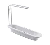 Égouttoir télescopique for évier, porte-savon et porte-éponge, support for rouleau de papier essuie-tout auto-adhésif, accessoire de cuisine sans perçage(A white)