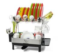 Egouttoir Vaiselle , egouttoir à vaiselle Cuisine 2 Niveaux en Acier Inoxydable - Grande Capacité,Range Assiettes, Verres, Mugs, Séchoir À Vaisselle Avec Bec D'Égouttage Rotatif 360°