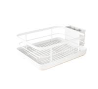 Egouttoir Vaisselle en Acier Inox sur Evier, Égouttoir à Vaisselle Peu encombrant avec Plateau, Panier à Couverts Amovible, Bac d'Egouttage, Accessoire Cuisine Facile à Nettoyer/26x 34x 16 cm (Blanc)