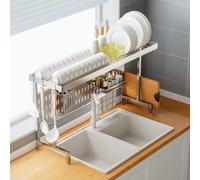 Égouttoir Vaisselle Gain Place, Étagère Extensible Égouttoir Vaisselle en Acier Inoxydable Évier Étagère Rangement Évier pour Évier Simple ou Double