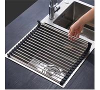 Egouttoir Vaisselle INOX Noir Cuisine Séchoir à Rouleaux Repliable et Amovible en Acier Inoxydable pour Évier 43CM*35CM