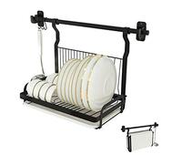 Égouttoir Vaisselle Mural Noir,Support À Vaisselle,avec Bac De Récupération Coulissant,Charge 60kg,Solide Et Robuste,égouttoir À Vaisselle en Acier Inoxydable,Crochets Suspendus en S