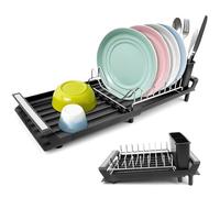 Egouttoir Vaisselle Pliable Egoutoire Vaisselle Cuisine INOX Égouttoir sur Evier Seche Compact avec Porte-Couverts Amovible Noir