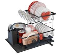 Egouttoir Vaisselle sur Evier avec Tapis Vaisselle Absorbant et système d'évacuation Automatique vers l'évier de la Cuisine - Organisateur Evier Cuisine (2 Niveaux)