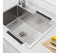 Egouttoir Vaisselle sur Evier,Egoutoire Vaisselle Cuisine Pliable et Amovible au-Dessus de l'évier,Matériau en Acier Inoxydable - Pour Tasses,Fruits,Légumes,Super Organiseur de Cuisine (Noir 43 x 23)