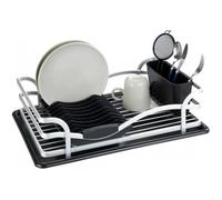 Égouttoir vaisselle - WENKO - Aluminium inox - Bac amovible - Noir - Argent mat
