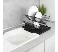 WENKO Tapis d'égouttage Nelia avec égouttoir à vaisselle, avec surface inclinée pour un écoulement optimal de l'eau, en caoutchouc, structure métallique, (l x h x p) : 34 x 24 x 40 cm, noir