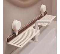 Egouttoir Vaisselles - Étagère à ventouse en noyer pour salle de bain et , étagère murale -dessus du robinet, organisateurs de robinet amovibles, support de rangement pour Boite (White, 50cm)