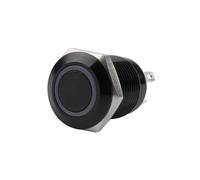EGPBUABIO 12mm Waterproof Metal Push Button Switch LED Light Black Momentary Latching Car Engine PC Power Switch 5V 12V 24V 220V Red Blue (12mm Black Ring,White LED_MOMENTARY_3-6V)