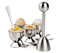 Egper Cracker Topper Set Support de séparateur d'oeufs durs mous comprend 4 cuillères et 4 tasses 1 décapant Top Cutter