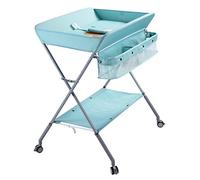 EGREE Station à langer pliable portable avec roulettes, hauteur réglable, organiseur de chambre d'enfant mobile avec ceinture de sécurité et grands supports de rangement pour nouveau-né et nourrisson