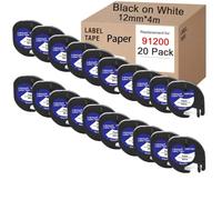 EGRMZ 20pk Noir sur Les Bandes d'étiquette en Plastique Blanches compatibles avec la Machine d'étiquette LT-100h(20PK Paper White)