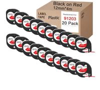 EGRMZ 20pk Noir sur Les Bandes d'étiquette en Plastique Blanches compatibles avec la Machine d'étiquette LT-100h(20PK Black on Red)