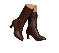 EGSDMNVSQ Bottes à Fermeture éclair à Talon Bloc Femmes Bottes En Cuir à Laçage Punk Gothique Pointues Demi Bottes Classiques Victoriennes Bottines à Talons De Mode Vintage