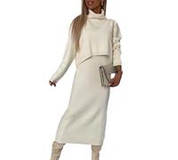 EGSDMNVSQ Costume tricoté pour femme ensemble deux pièces robe pull à col roulé pull à manches longues et jupe maxi tricotée robe midi moulante ensemble 2 pièces robe pull