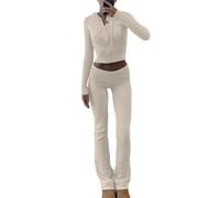 EGSDMNVSQ Ensemble de Jogging Femme Y2K 2 Pièces Veste Zippée avec Capuche et Pantalon Coupe Slim Vêtements de Détente Tricotés Ensemble de Tenues à Manches Longues Streetwear des Années 90