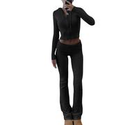 EGSDMNVSQ Ensemble de Jogging Femme Y2K 2 Pièces Veste Zippée avec Capuche et Pantalon Coupe Slim Vêtements de Détente Tricotés Ensemble de Tenues à Manches Longues Streetwear des Années 90