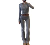 EGSDMNVSQ Ensemble de Jogging Femme Y2K 2 Pièces Veste Zippée avec Capuche et Pantalon Coupe Slim Vêtements de Détente Tricotés Ensemble de Tenues à Manches Longues Streetwear des Années 90