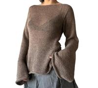 EGSDMNVSQ Pull Femme Pull Tricoté Élégant Hauts Dos Nu à Manches Longues Pull Chaud à Col Rond Pull Doux Et Décontracté Extensible Hauts De Mode Hauts Pull