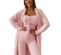 EGSDMNVSQ Pyjamas pour Femmes Hiver Chaud en Peluche Pyjamas Trois pièces Ensembles de Pyjama Chaud Corail Polaire Velours vêtements de Nuit Veste à Capuche débardeur Court et Short Pantalon