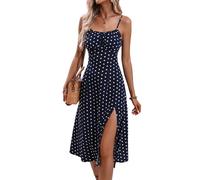 EGSDMNVSQ Robe D'été pour Femme Bretelles Spaghetti Robe À Pois Style Boho sans Manches Décontractée Élégante Longue avec Fente Robe De Soirée Robe De Cocktail Robe De Plage