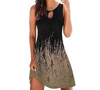 EGSDMNVSQ Robe Ete Femme Mi-Longue Chic élégante Robes Courte Cou Rond sans Manches Imprimé Fleuri 3D Boho Mini Jupe De Plage