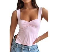 EGSDMNVSQ Y2K Débardeurs Femme Dentelle Cami Top Été Couleur Unie Corset Top Élégant Sans Manches E Girl 90s Crop Tops Slim Fit Streetwear