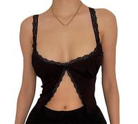 EGSDMNVSQ Y2K Débardeurs Femme Dentelle Cami Top Été Couleur Unie Corset Top Élégant Sans Manches E Girl 90s Crop Tops Slim Fit Streetwear
