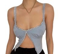 EGSDMNVSQ Y2K Débardeurs Femme Dentelle Cami Top Été Couleur Unie Corset Top Élégant Sans Manches E Girl 90s Crop Tops Slim Fit Streetwear