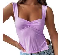 EGSDMNVSQ Y2K Débardeurs Femme Dentelle Cami Top Été Couleur Unie Corset Top Élégant Sans Manches E Girl 90s Crop Tops Slim Fit Streetwear