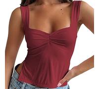 EGSDMNVSQ Y2K Débardeurs Femme Dentelle Cami Top Été Couleur Unie Corset Top Élégant Sans Manches E Girl 90s Crop Tops Slim Fit Streetwear