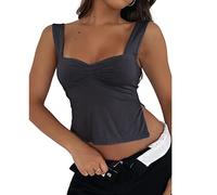 EGSDMNVSQ Y2K Débardeurs Femme Dentelle Cami Top Été Couleur Unie Corset Top Élégant Sans Manches E Girl 90s Crop Tops Slim Fit Streetwear