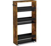 EGUIAS Chariots de Service Chariot Rangement Chariot de Rangement Mince Blanc à 4 Niveaux avec poignée, étagère Mobile de Chariot Utilitaire Roulant de Stockage Coulissant(Brown black15.7 W)