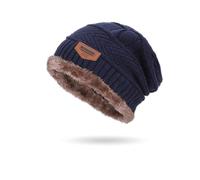 Egurs Bonnet d'hiver - Bonnet d'hiver - Bonnet tricoté chaud avec doublure en polaire - Élastique - Épais - Avec écharpe Loop - Pour femme, fille, garçon, adulte, enfant - Ski, Pointe unique bleu