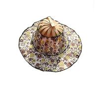 Egurs Chapeau de soleil pliable 2 en 1 pour femme et ventilateur pliable de style chinois portable imprimé floral et casquette de plage d'été bleu marine