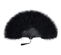 Egurs Éventail à plumes vintage avec pompon - Éventail pliable - Pour femme - Pour mariage, costume, fête à thème, danse, décoration - Noir #1