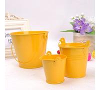 Egurs Lot de 3 mini seaux multicolores en métal - Mini pot de fleurs de jardin avec anse - Pour fête, mariage, bonbons, décoration de table - Jaune