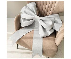 Egurs Nœud Grande Boucle Rouge Fait Main Nœud Géant pour Voiture Décoration pour Saint-Valentin, Noël, Mariage, Anniversaire, Fête - Décoration en Paillettes Argentées 75cm