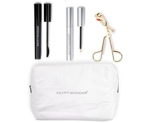 EGYPT-WONDER Beauty Kit - Mascara résistant à l'eau 8,5 ml, sérum pour cils 5 ml, recourbe-cils doré avec 3 tampons de rechange et trousse de toilette - Kit de coiffure et de soin des cils