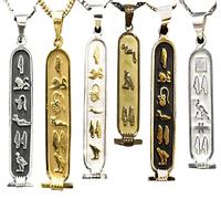 EgyptBazaars Collier Cartouche Personnalisé Disponible en Or 14 Or 18 carats et Pendentif en Argent Sterling 1-2 Faces Traduire en Hiéroglyphes (Shiny Sterling Silver, 2 inch (6:7 Letters))
