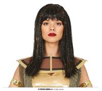 Egypte Reine Cléopâtre Perruque Noir Or Costume de Carnaval Brillance antique Elégance Culture historique Coiffure fascinante Grâce mystique, Couleur : Noir