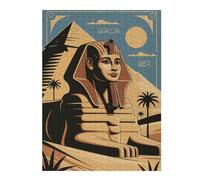 Egyptian Sphinx and Pyramid Illustration Puzzle en Bois, 500 pièces