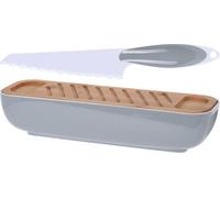 EH Excellent Houseware Boîte à pain avec couvercle en bois, avec couteau dans le set, gris clair, Couleur:gris clair