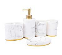 Ehaosea Ensemble D'Accessoires de Salle de, 5 PièCes Ensemble de Bain, Ensemble de Bain Collection Motif de Marbre Pompe Distributrice de Savon, Support de Brosse à Dents,Porte-Savon