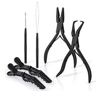 EHDIS Kit dExtension de Cheveux, avec 2 Pince à Cheveux Professionnelle, Aiguille de Traction, Outil de Boucle de Traction, 2 Pinces Crocodiles, Idéal Pour Extensions des Cheveux et Plumes (Noir)