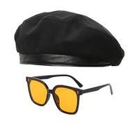 EHDWXVZM 1 béret Noir, 1 Lunettes, béret Homme, béret Femme, béret Militaire, Casquette de baptême