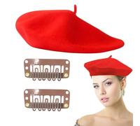 EHDWXVZM 1 béret Rouge, 2 Clips, béret Femme, béret Melon, Chapeau de Peintre rétro, Chapeau français, Bonnet en Laine